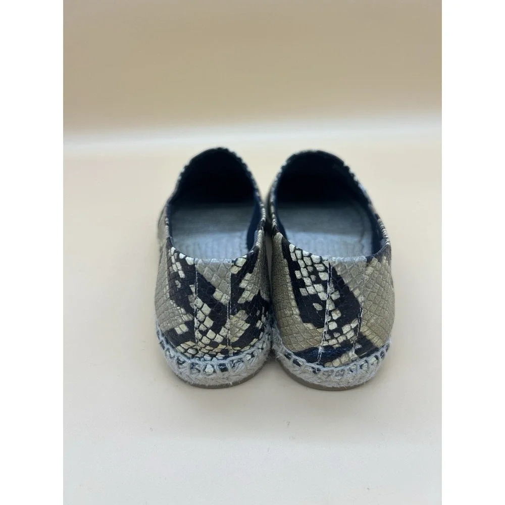 Tory Burch Snake Embossed Espadrille Flats Women's Size 9 Black Beige 12423